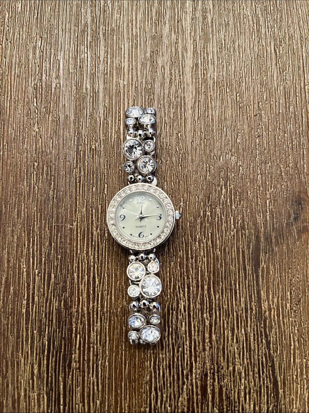 Women’s Watch Silver Jewel Round Face Rhinestone Pave Bracelet